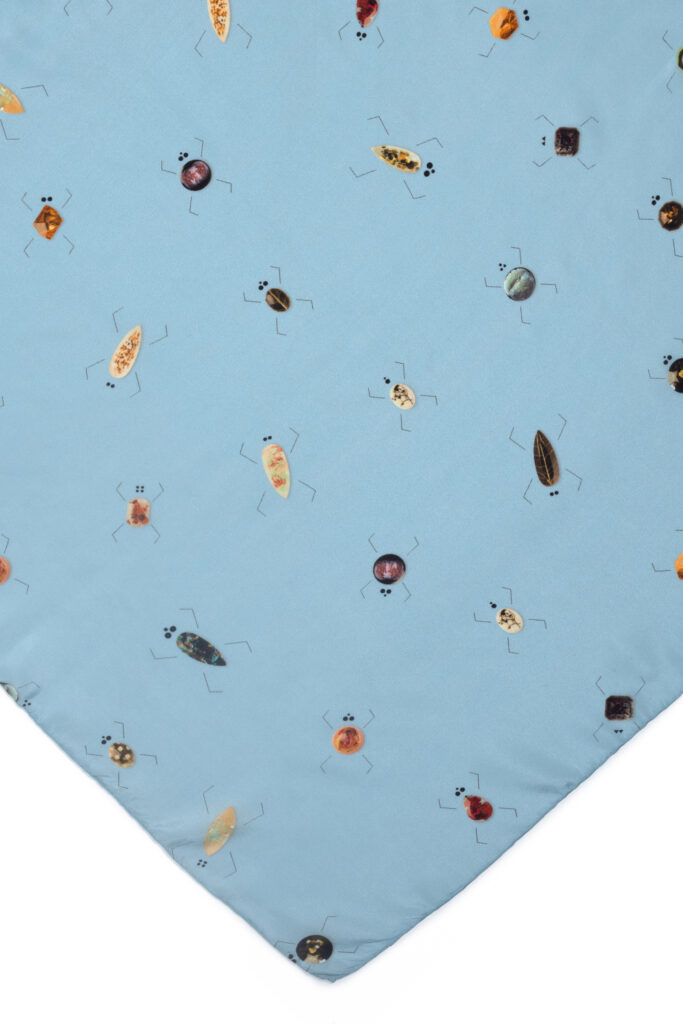 Blue Bugs Print Silk Scarf